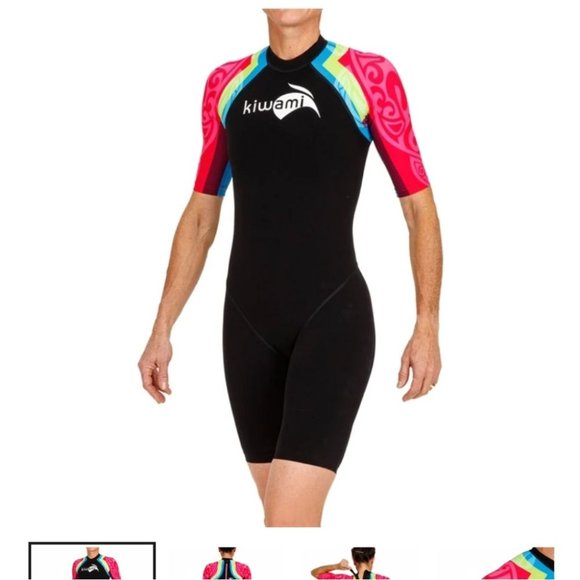 Kiwami Triathlon AQUARUSH SLEEVED SWIMSKIN Black Pink Rainbow Swimming Suit M - Picture 11 of 11